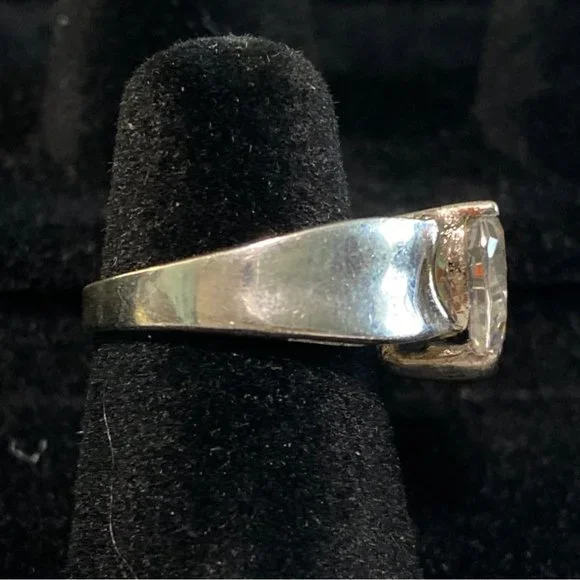 Ring Heart CZ Cubic Zirconia Size 4 Faceted Vintage Jewelry Sterling Silver Stam - Picture 6 of 16